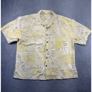 Joseph & Feiss Camp Shirt Men's XXL White Floral Silk Loop Collar Short Sleeve